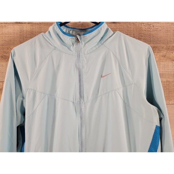 Nike Windbreaker MED Womens Lightblue Reflective Vented Lightweight Running - Picture 2 of 15